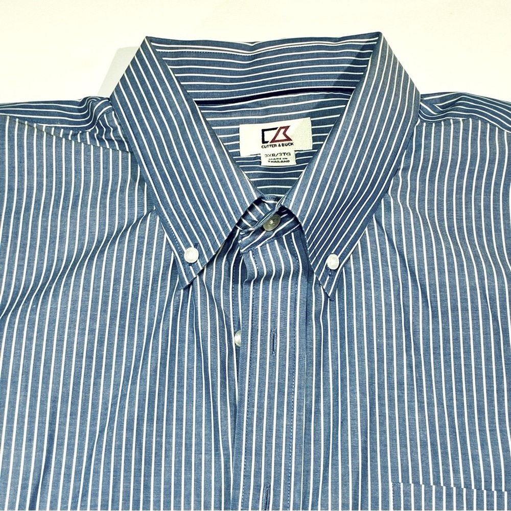 Men's Cutter & Buck Button Down Dress Shirt 3XB Blue white stripe Career Casual